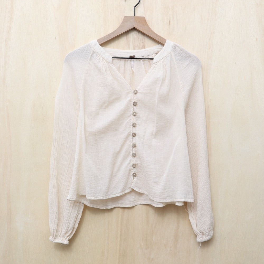 Free People Cotton Button Down Gauze Blouse Cream S - Picture 2 of 4